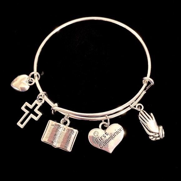 First Communion Charm Bracelet Child Size Bangle Religious - Picture 2 of 6